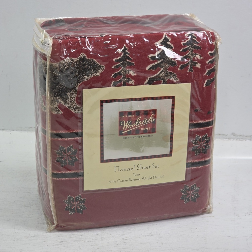 Woolrich Holiday Red Flannel Twin Sheet Set Christmas Outdoor Lodge Cabin Bear